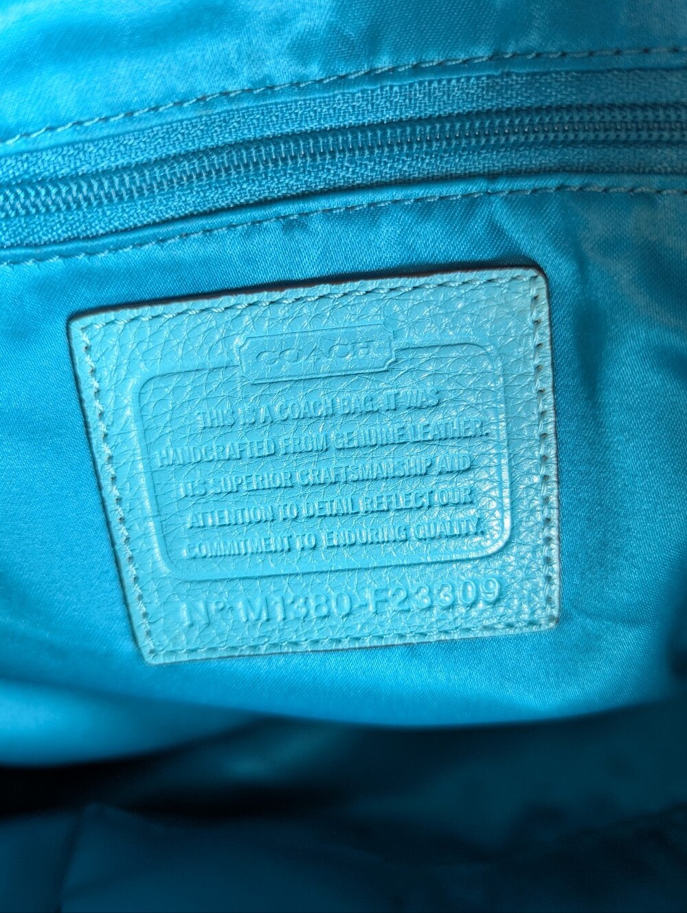Coach Avery Pebble Leather Hobo Shoulder Bag - Turquoise Blue - Picture 9 of 10